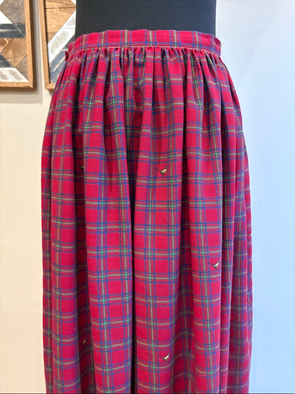 Vintage Ralph Lauren Red Plaid Wool Pheasant Equestrian Maxi Skirt size 12 - Picture 9 of 13